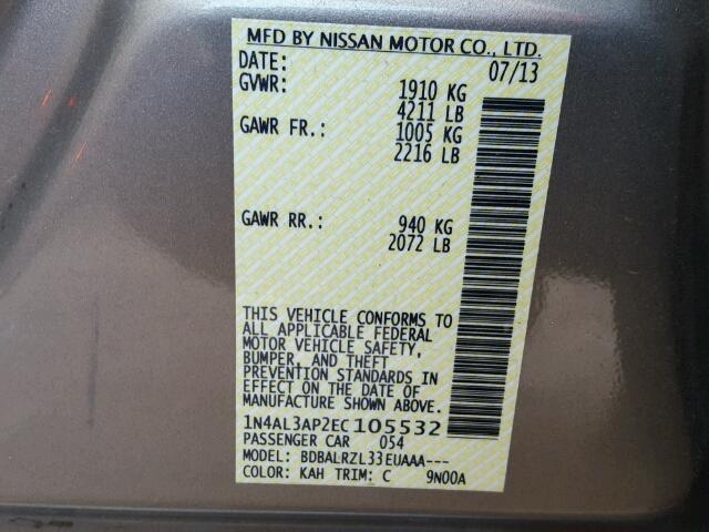 1N4AL3AP2EC105532 - 2014 NISSAN ALTIMA 2.5 TAN photo 10