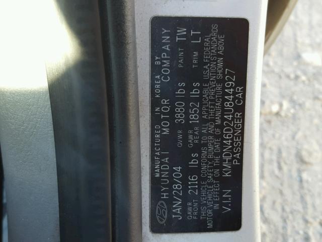 KMHDN46D24U844927 - 2004 HYUNDAI ELANTRA GL GRAY photo 10