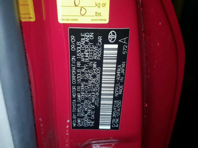 JTDJT4K32A5288005 - 2010 TOYOTA YARIS RED photo 10