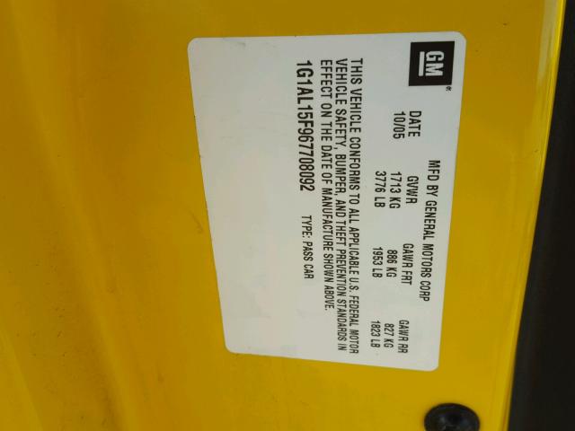 1G1AL15F967708092 - 2006 CHEVROLET COBALT LT YELLOW photo 10