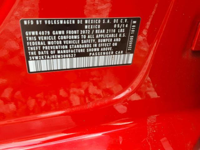 3VW2K7AJ6EM306527 - 2014 VOLKSWAGEN JETTA BASE RED photo 10