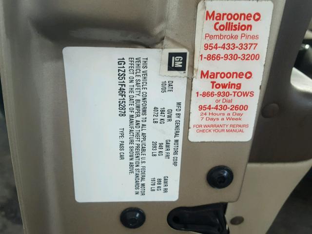 1G1ZS51F46F152878 - 2006 CHEVROLET MALIBU LS ოქროსფერი ფოტო 10