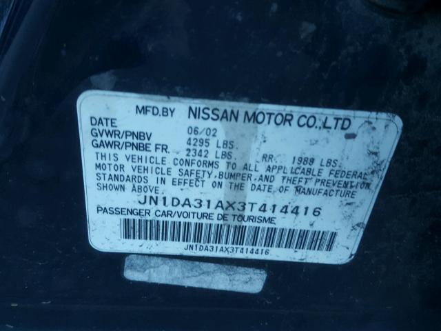 JN1DA31AX3T414416 - 2003 NISSAN MAXIMA GLE BLUE photo 10