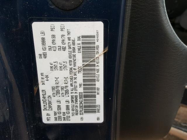 3D7KU28C94G196633 - 2004 DODGE RAM 2500 S ლურჯი ფოტო 10