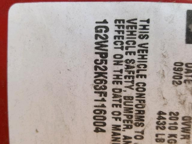 1G2WP52K63F116004 - 2003 PONTIAC GRAND PRIX RED photo 10