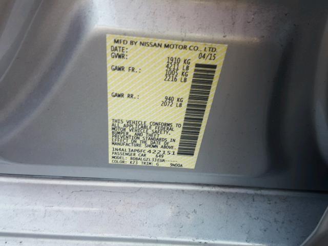 1N4AL3AP6FC422151 - 2015 NISSAN ALTIMA 2.5 SILVER photo 10