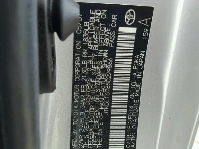 JTKDE167880229866 - 2008 TOYOTA SCION TC 银色 照片 10