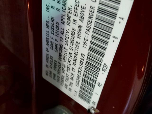 1HGCM56357A186978 - 2007 HONDA ACCORD SE RED photo 10