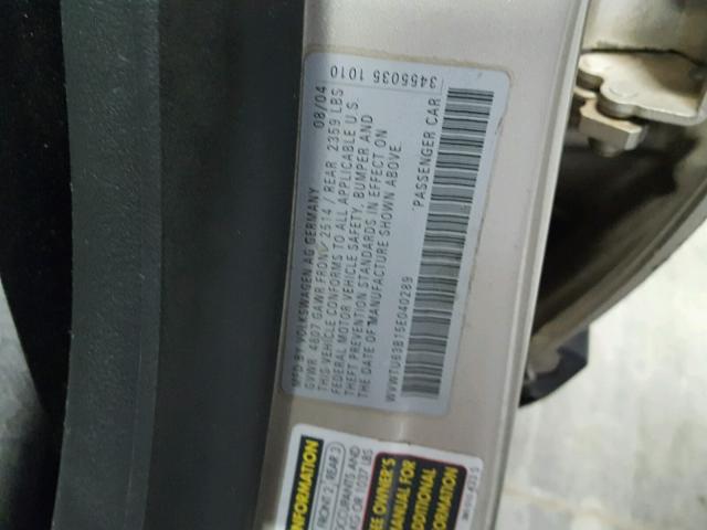 WVWTU63B15E040289 - 2005 VOLKSWAGEN PASSAT GLX 棕色 照片 10