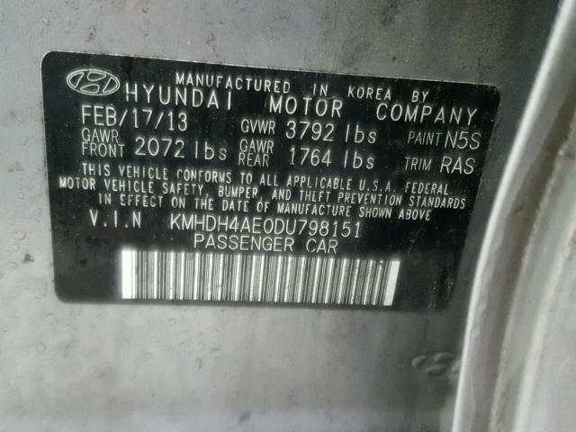 KMHDH4AE0DU798151 - 2013 HYUNDAI ELANTRA GL GRAY photo 10