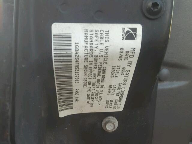 1G8AZ54F95Z157013 - 2005 SATURN ION LEVEL BLACK photo 10