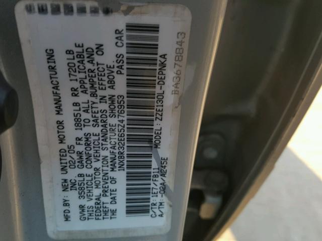 1NXBR32E65Z476953 - 2005 TOYOTA COROLLA CE SILVER photo 10