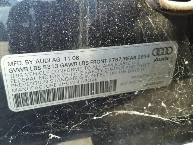 WAUWG74FX9N022565 - 2009 AUDI A6 QUATTRO BLUE photo 10