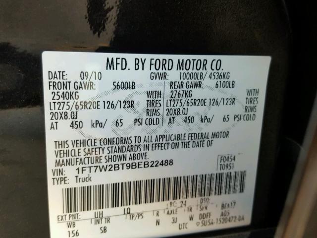 1FT7W2BT9BEB22488 - 2011 FORD F250 SUPER BLACK photo 10