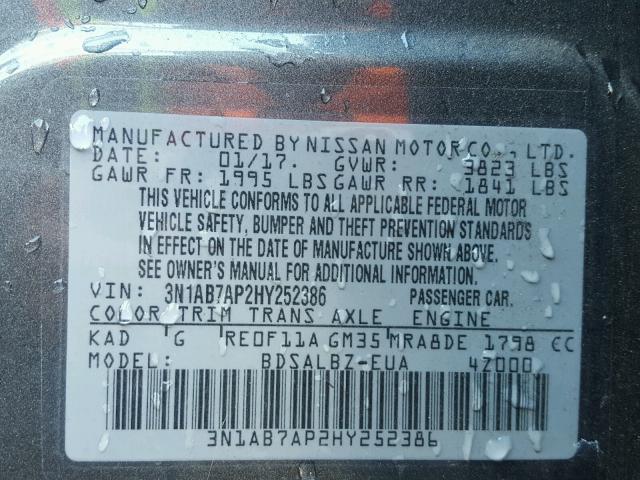 3N1AB7AP2HY252386 - 2017 NISSAN SENTRA S GRAY photo 10