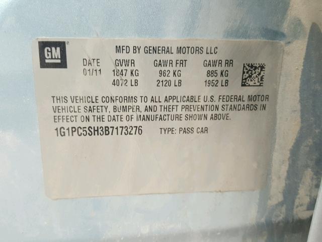 1G1PC5SH3B7173276 - 2011 CHEVROLET CRUZE LS SILVER photo 10