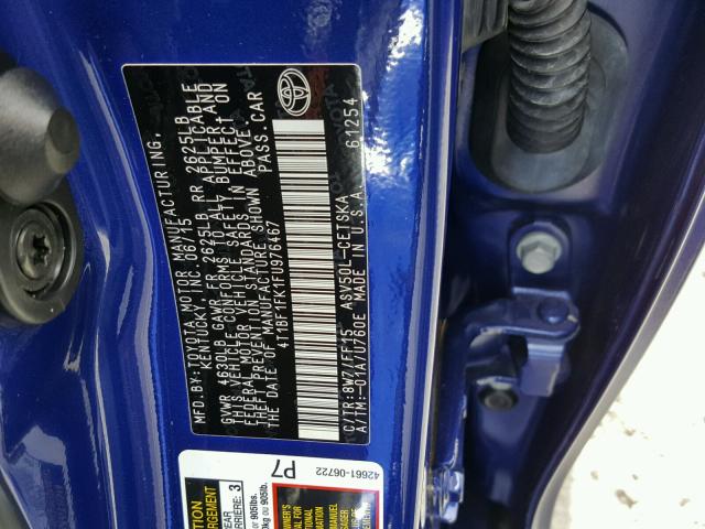 4T1BF1FK1FU976467 - 2015 TOYOTA CAMRY LE BLUE photo 10