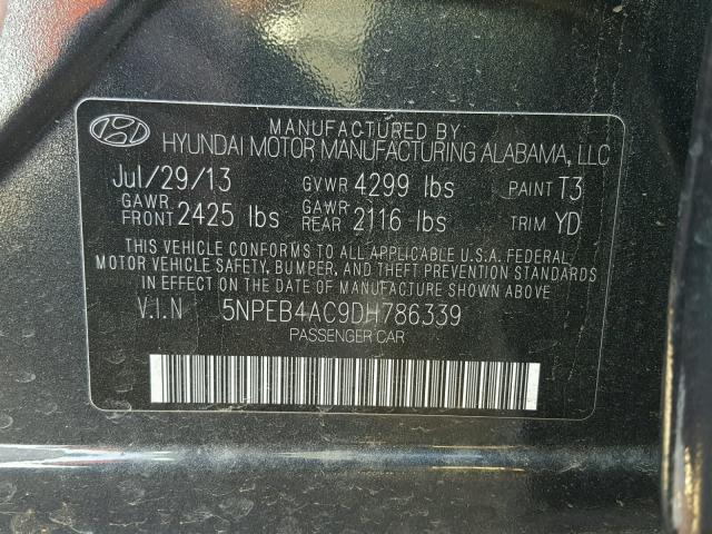 5NPEB4AC9DH786339 - 2013 HYUNDAI SONATA GLS BLACK photo 10