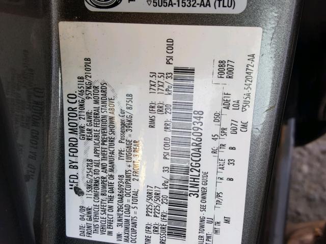 3LNHL2GC0AR609348 - 2010 LINCOLN MKZ ნაცრისფერი ფოტო 10