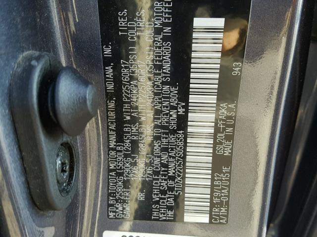 5TDZK22C57S058584 - 2007 TOYOTA SIENNA XLE GRAY photo 10