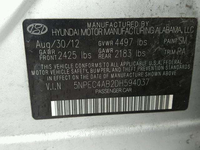 5NPEC4AB2DH594037 - 2013 HYUNDAI SONATA SE SILVER photo 10