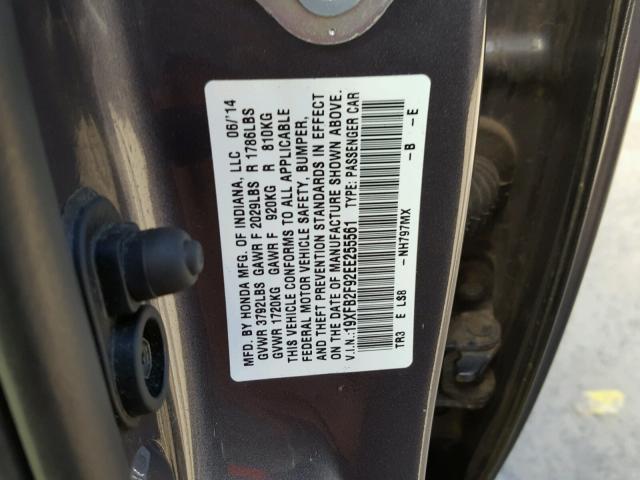 19XFB2F92EE255561 - 2014 HONDA CIVIC EXL ნაცრისფერი ფოტო 10