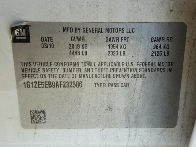 1G1ZE5EB9AF232586 - 2010 CHEVROLET MALIBU LTZ 白色 照片 10