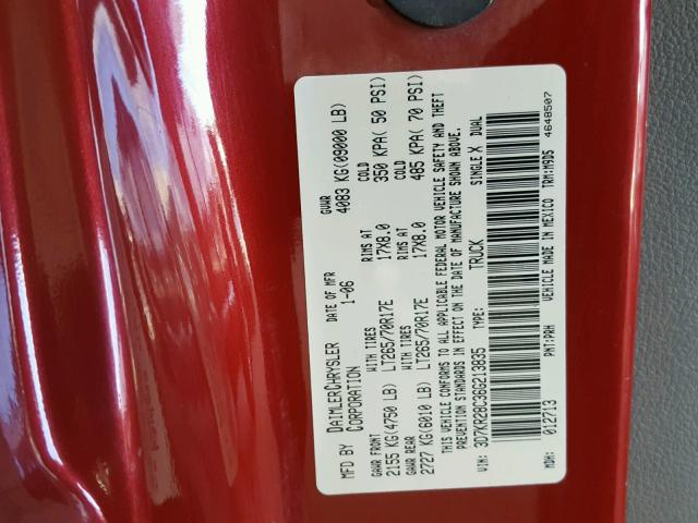 3D7KR28C36G213835 - 2006 DODGE RAM 2500 S BURGUNDY photo 10