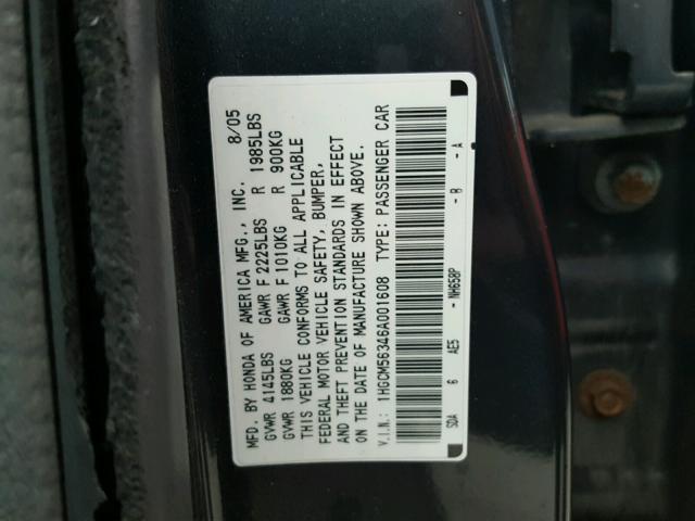 1HGCM56346A001608 - 2006 HONDA ACCORD SE GRAY photo 10