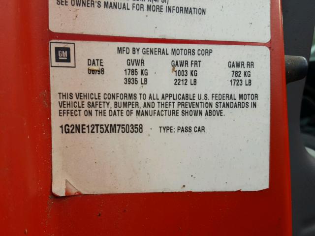 1G2NE12T5XM750358 - 1999 PONTIAC GRAND AM S RED photo 10