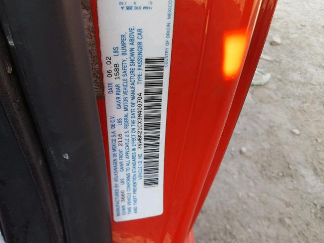 3VWBK21CX3M400704 - 2003 VOLKSWAGEN NEW BEETLE 红色 照片 10