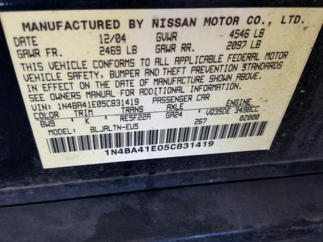 1N4BA41E05C831419 - 2005 NISSAN MAXIMA SE BLUE photo 10