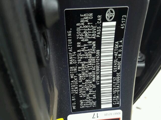 4T1BK1EB0EU124588 - 2014 TOYOTA AVALON BAS Сұр фото 10