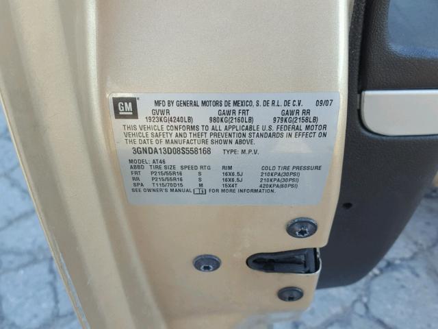 3GNDA13D08S558168 - 2008 CHEVROLET HHR LS GOLD photo 10