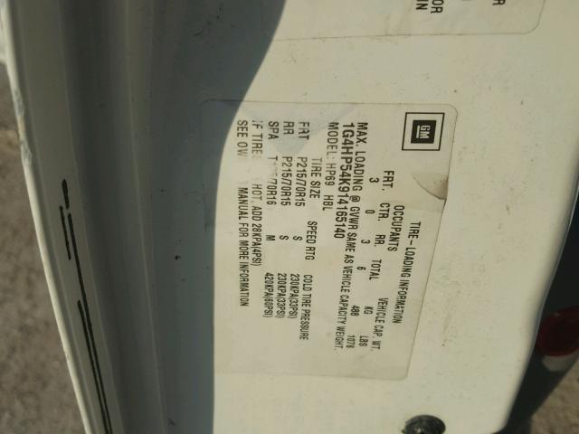 1G4HP54K914165140 - 2001 BUICK LESABRE CU WHITE photo 10