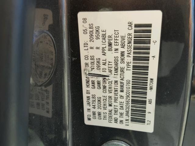 JH4CU26629C010760 - 2009 ACURA TSX BLACK photo 10