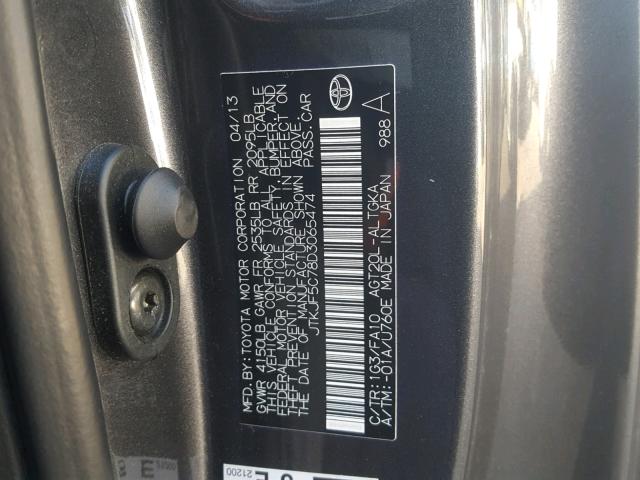 JTKJF5C78D3065474 - 2013 TOYOTA SCION TC 灰色 照片 10