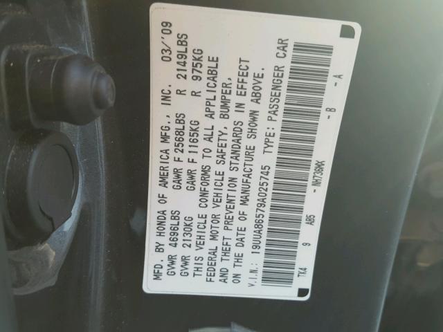 19UUA86579A025745 - 2009 ACURA TL GRAY photo 10