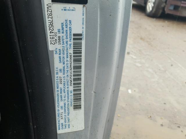 3VWCP21C32M420667 - 2002 VOLKSWAGEN NEW BEETLE 银色 照片 10