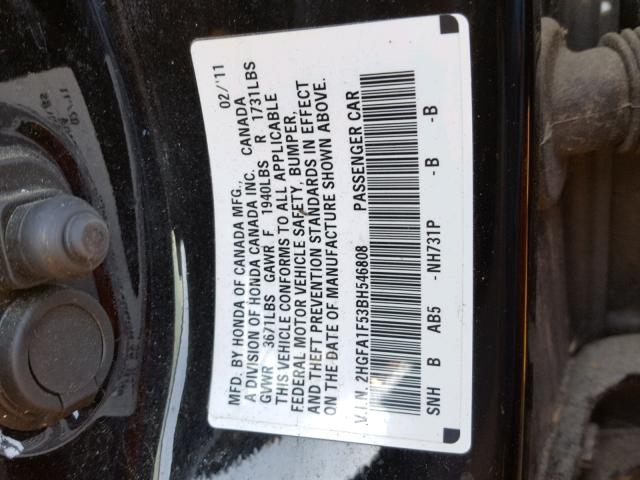 2HGFA1F53BH546808 - 2011 HONDA CIVIC LX BLACK photo 10