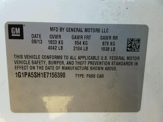 1G1PA5SH1E7156390 - 2014 CHEVROLET CRUZE LS WHITE photo 10