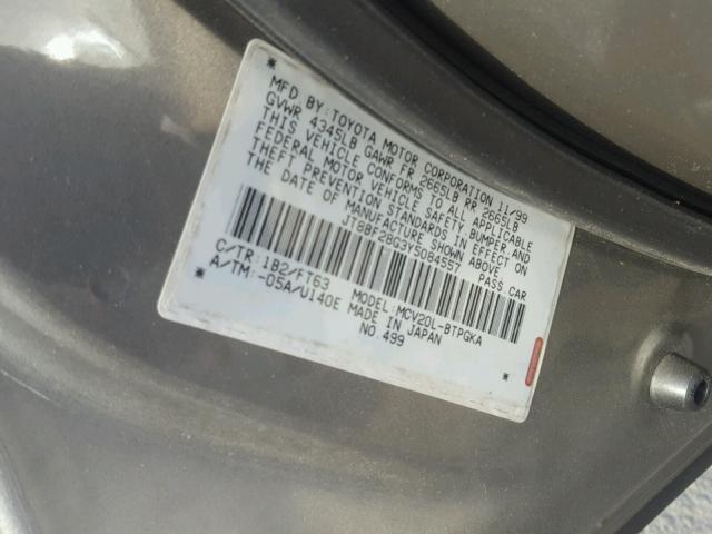 JT8BF28G3Y5084557 - 2000 LEXUS ES 300 GRAY photo 10