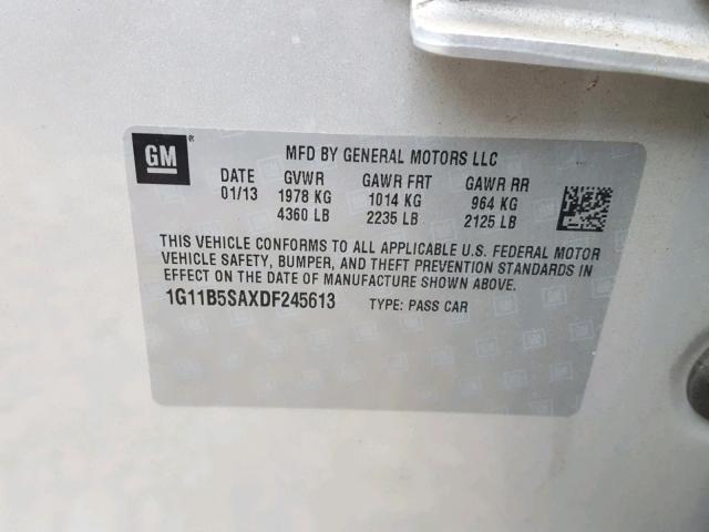 1G11B5SAXDF245613 - 2013 CHEVROLET MALIBU LS ვერცხლისფერი ფოტო 10