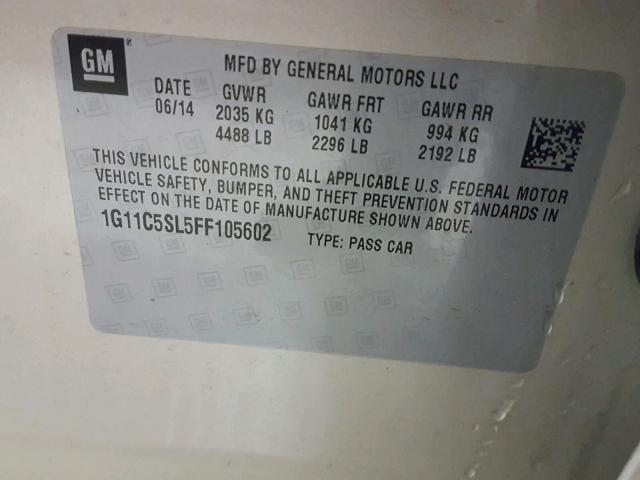 1G11C5SL5FF105602 - 2015 CHEVROLET MALIBU 1LT TAN photo 10