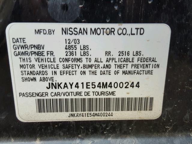 JNKAY41E54M400244 - 2004 INFINITI M45 BLACK photo 10