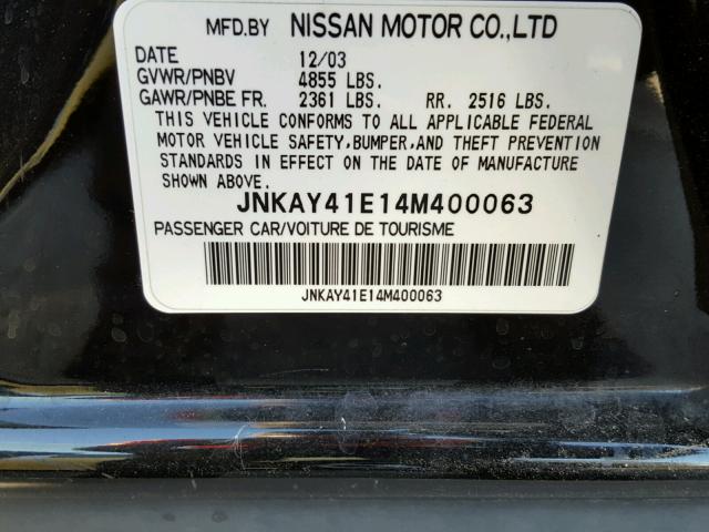 JNKAY41E14M400063 - 2004 INFINITI M45 BLACK photo 10