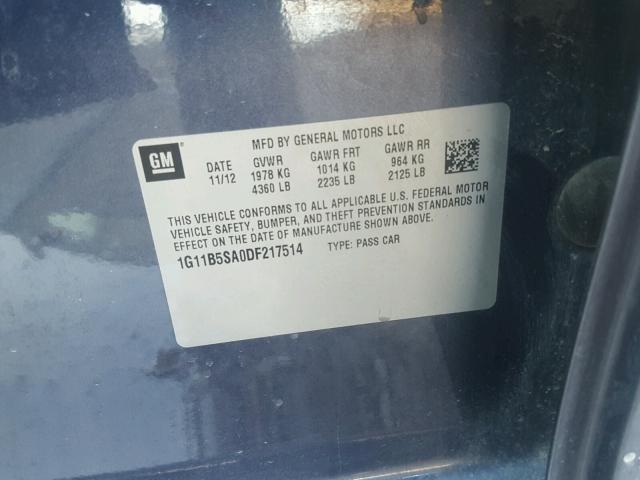 1G11B5SA0DF217514 - 2013 CHEVROLET MALIBU LS BLUE photo 10