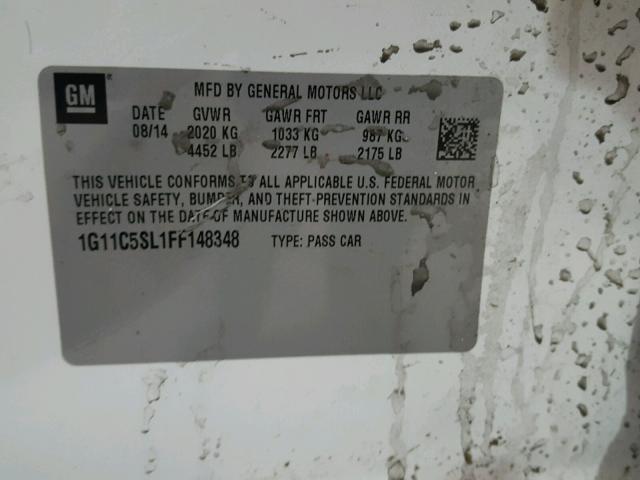 1G11C5SL1FF148348 - 2015 CHEVROLET MALIBU WHITE photo 10