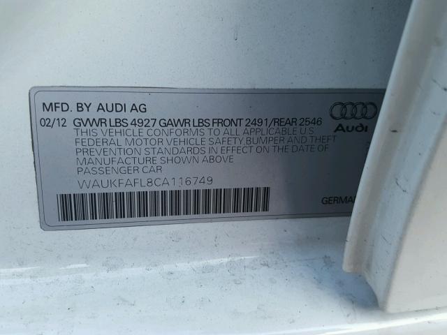 WAUKFAFL8CA116749 - 2012 AUDI A4 PRESTIG WHITE photo 10