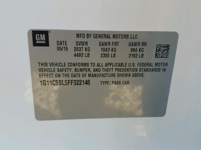 1G11C5SL5FF322146 - 2015 CHEVROLET MALIBU 1LT WHITE photo 10